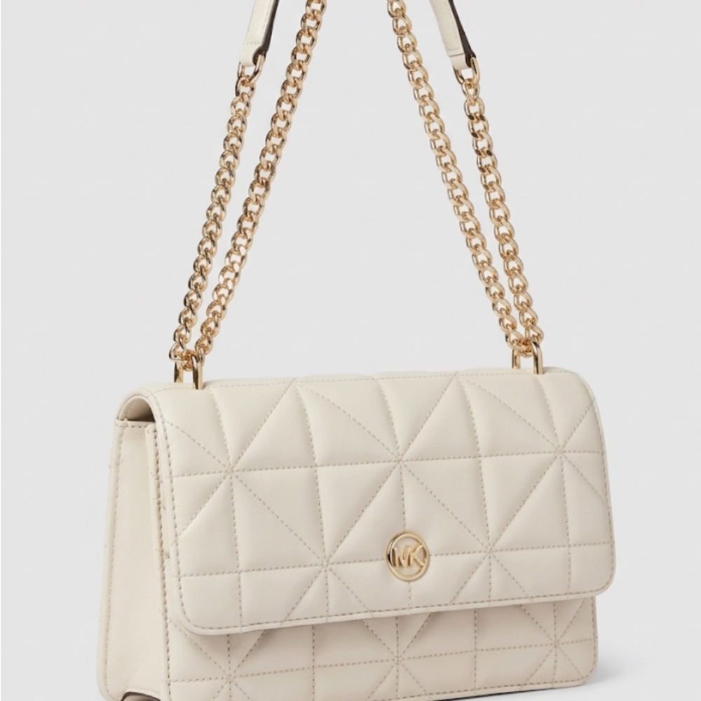 Michael Kors Ivory Quilted Shoulder Bag with Gold Chain Old Money